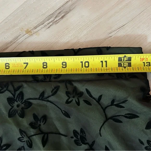 Olive Green Mesh Overlay Skirt Floral Velvet Burnout Midi A-Line Women’s M - Picture 4 of 11